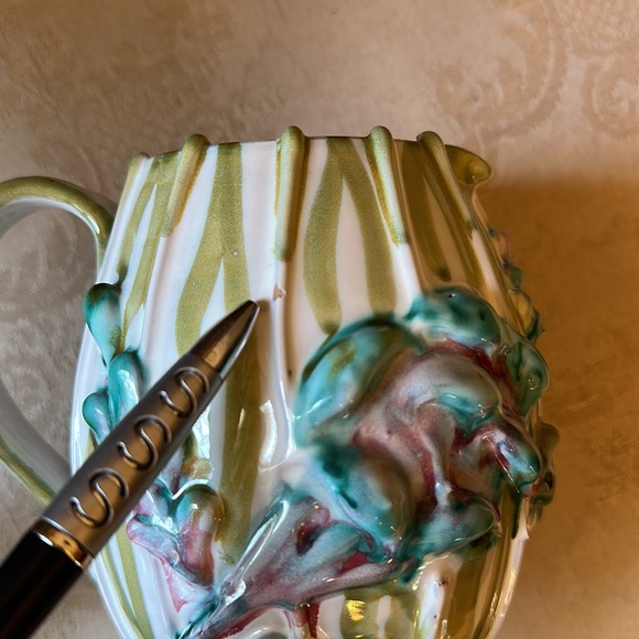 Vintage Italian Majolica pottery pitcher with handle, hand signed and numbered - Picture 9 of 14